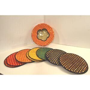 Woven Wicker Trivets Set with Box, Colorful Kitchen Decor